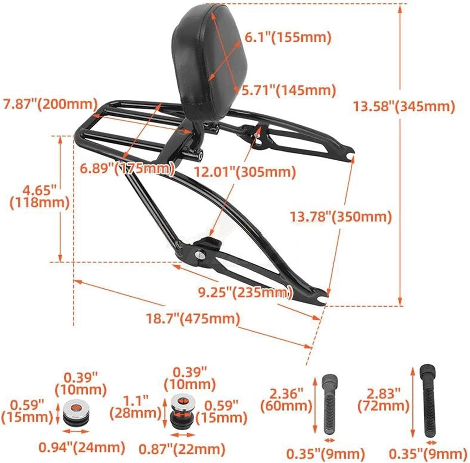SHYYBD バイクアクセサリー 助手席後部シシーバー バックレスト 荷物